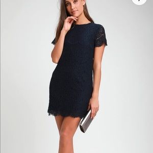 Navy Blue Take Me To Brunch Lace Shift Dress